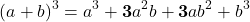 \[(a+b)^3 = a^3+\bold{3}a^2b+\bold{3}ab^2+b^3\]