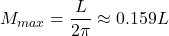 M_{max} = \dfrac{L}{2 \pi} \approx 0.159 L