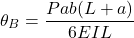 \[\theta_{B} = \frac{Pab(L+a)}{6EIL}\]