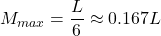 M_{max} = \dfrac{L}{6} \approx 0.167 L